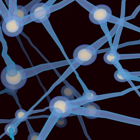 Orbs and slightly jagged columns connecting them on a dark background.